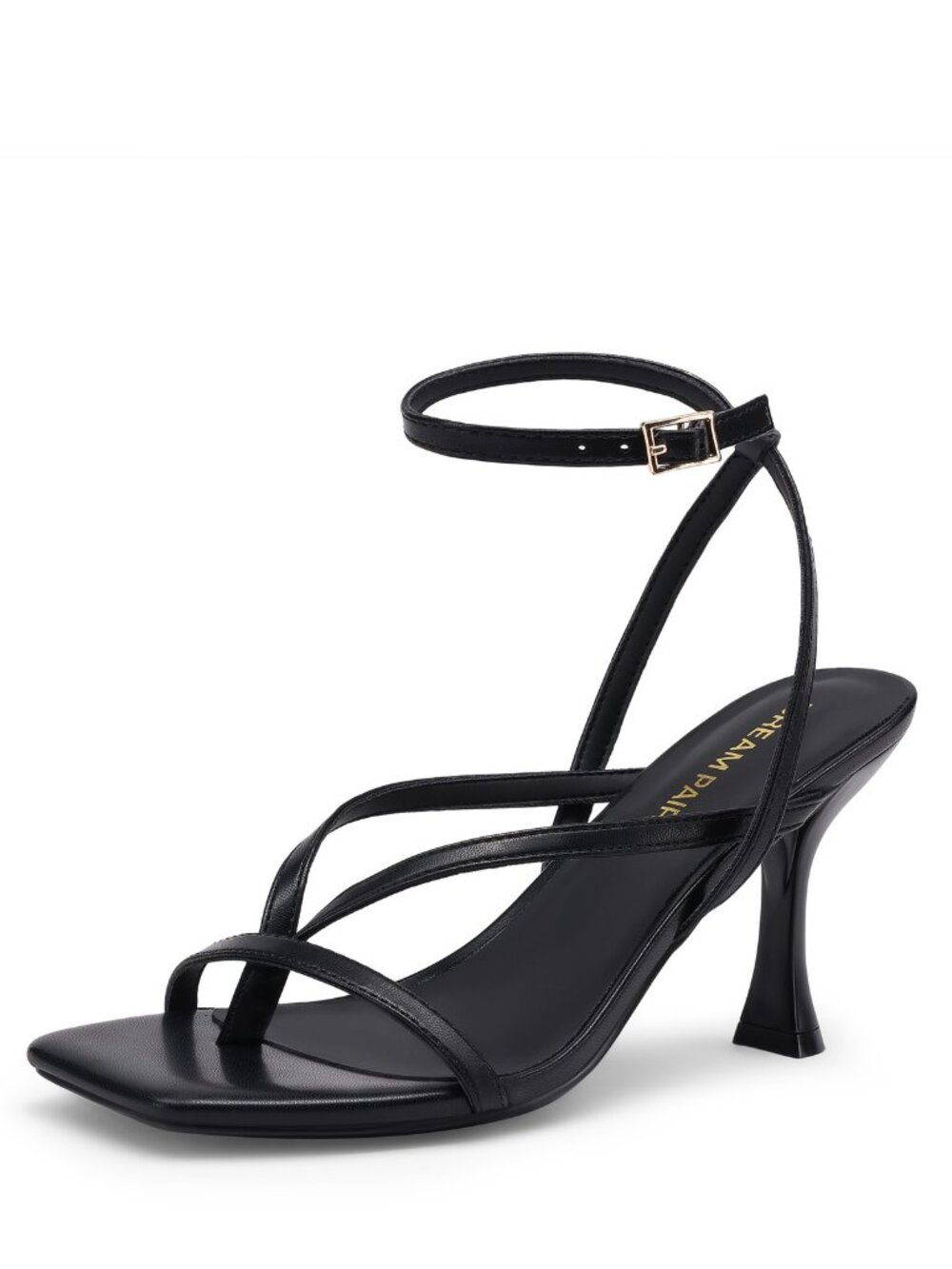 Women Thong Heel Sandals Strappy Square Toe Ankle Straps Sexy Dress Sandals